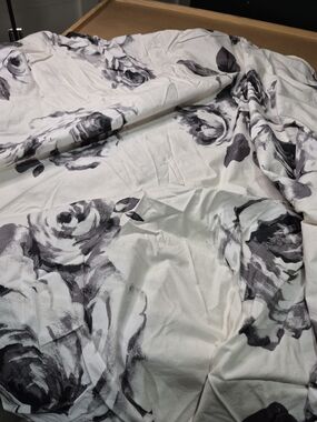 Pottery Barn Teen Gray Rose-Print Duvet Cover on White Ground